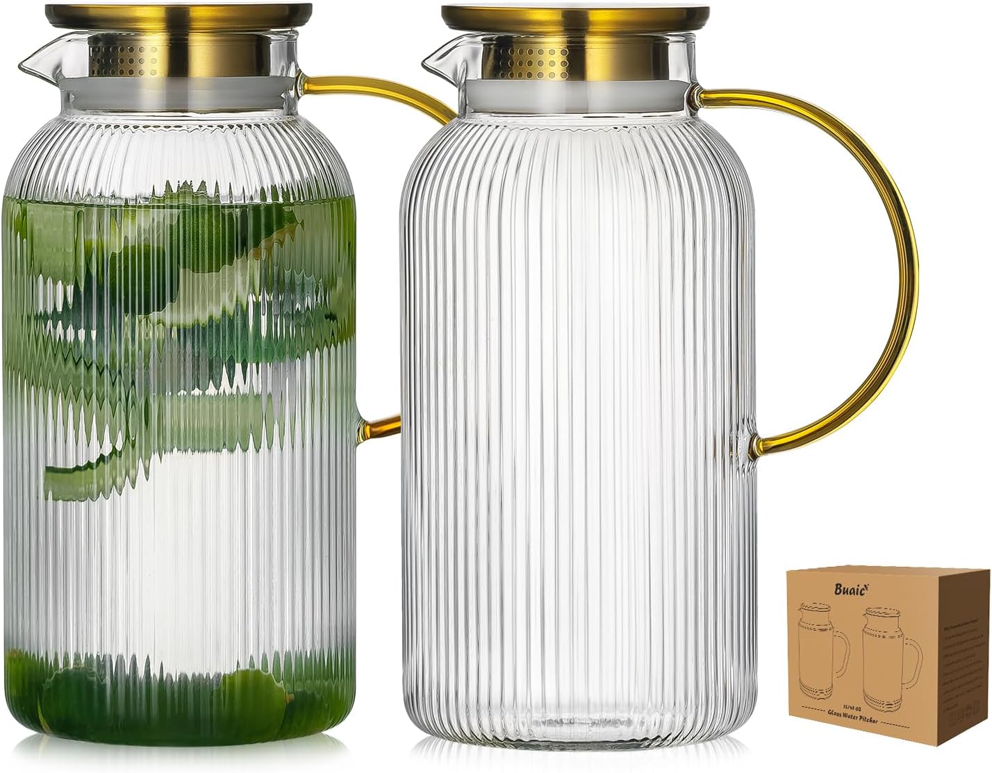 Ribbed glass pitchers with lids